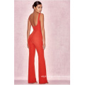 Red Sexy Jumpsuit with Slip Collarless Jumpsuit